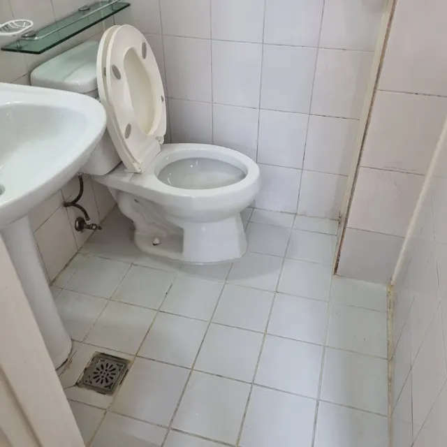 작업 뒤 · 변기 — 변기 둘레·테두리 백시멘트 걷어내고 재시공